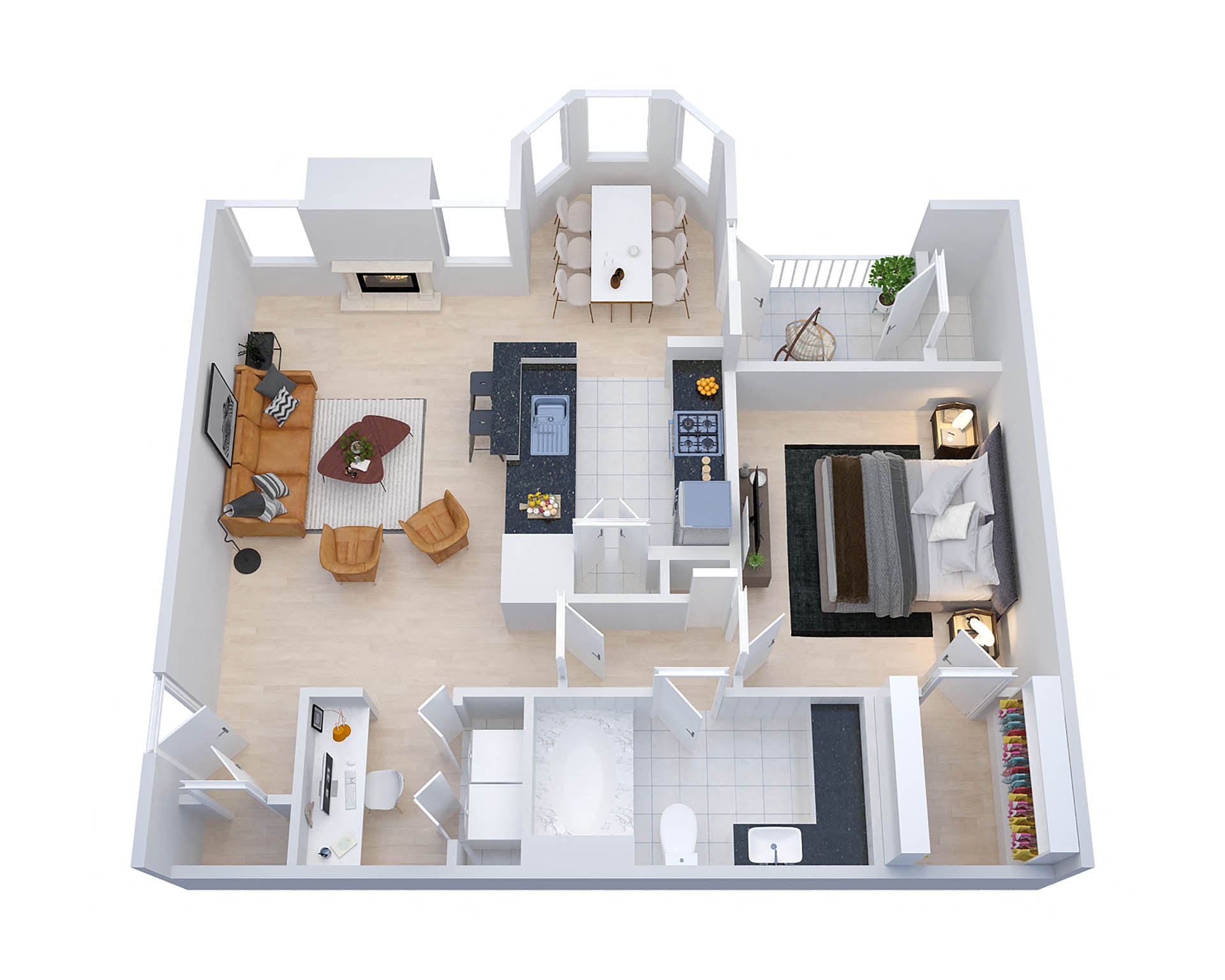 Floor plan for 1 bed, 1 bath, 783 sqft